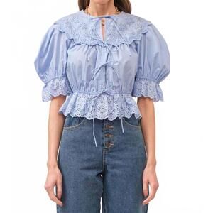 NEW SOFIE THE LABEL emi v-neck bow tie blouse in periwinkle